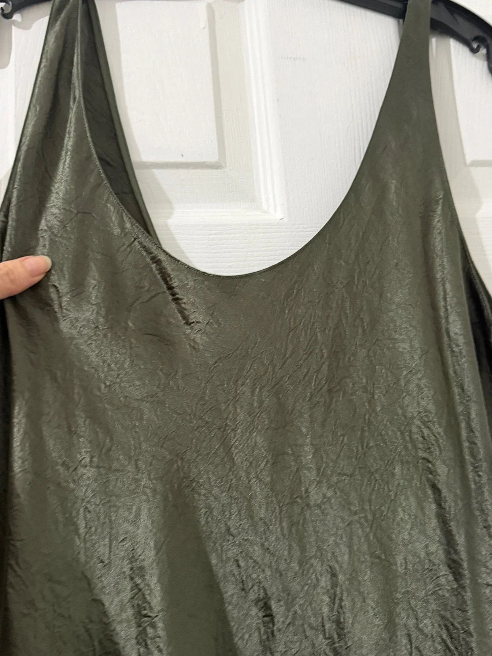 Massimo Dutti LONG FLOWING SATIN DRESS W Scoop Neck Olive Green - Women - Picture 3 of 3